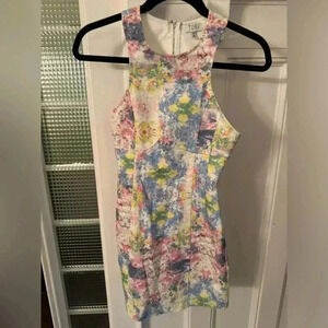 Tobi stretch denim mini dress pastel colors peek a boo  back size small petite